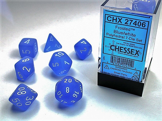 CHX27406 - Chessex: Frosted Blue/white Polyhedral 7-Dice Set