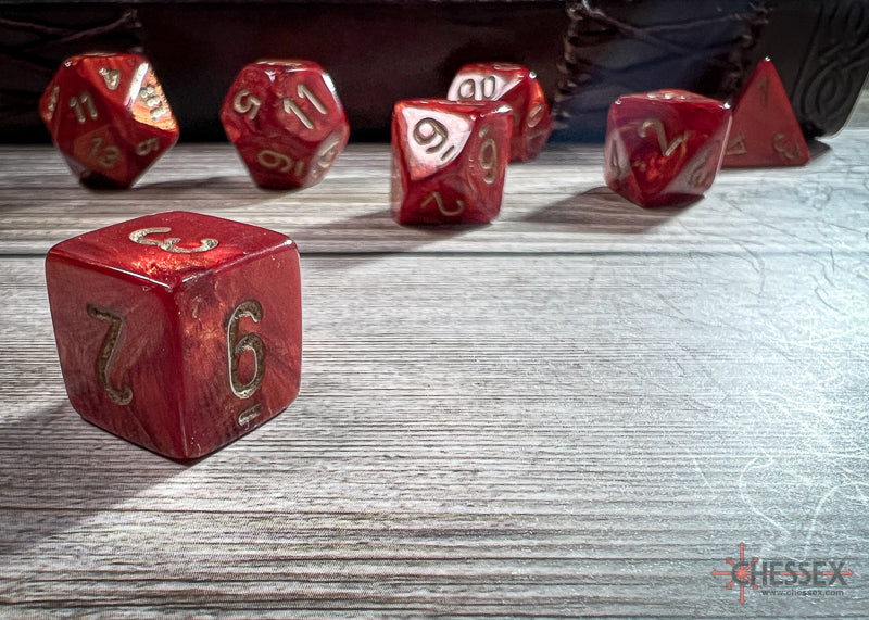 CHX27414 - Chessex: Scarab Scarlet/gold Polyhedral 7-Dice Set