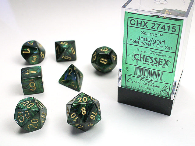 CHX27415 - Chessex: Scarab Jade/gold Polyhedral 7-Dice Set