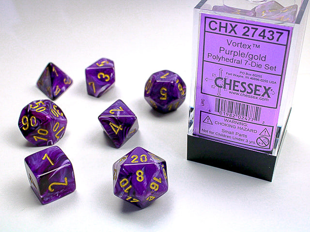 CHX27437 - Chessex: Vortex Purple/gold Polyhedral 7-Dice Set