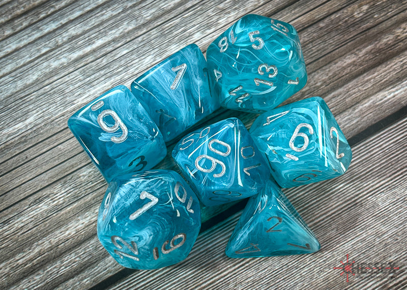 CHX27465 - Chessex: Cirrus Aqua/silver Polyhedral 7-Dice Set