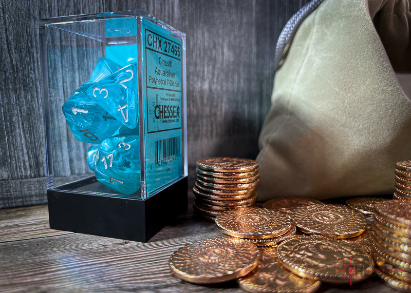 CHX27465 - Chessex: Cirrus Aqua/silver Polyhedral 7-Dice Set