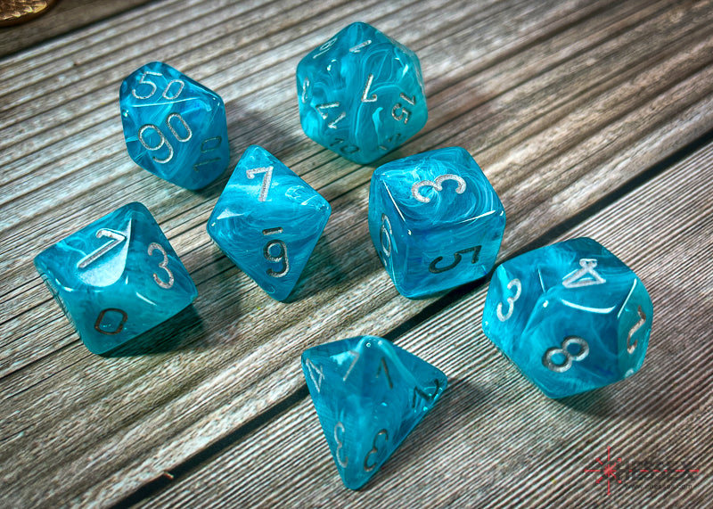 CHX27465 - Chessex: Cirrus Aqua/silver Polyhedral 7-Dice Set