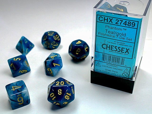CHX27489 - Chessex: Phantom Teal/gold Polyhedral 7-Dice Set