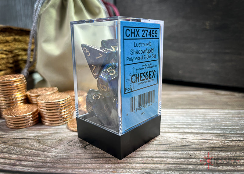 CHX27499 - Chessex: Lustrous Shadow/gold Polyhedral 7-Dice Set