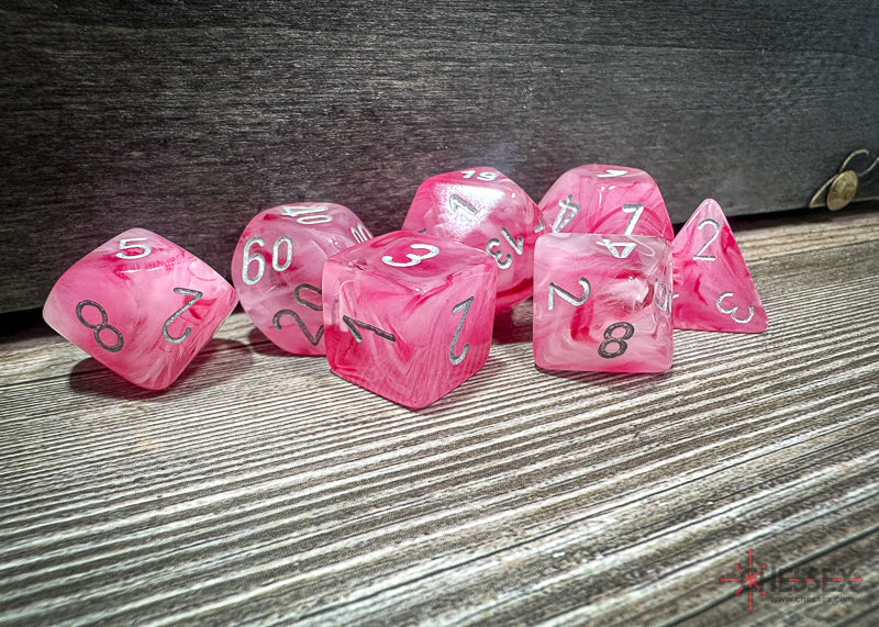 CHX27524 - Chessex: Ghostly Glow Pink/silver Polyhedral 7-Dice Set
