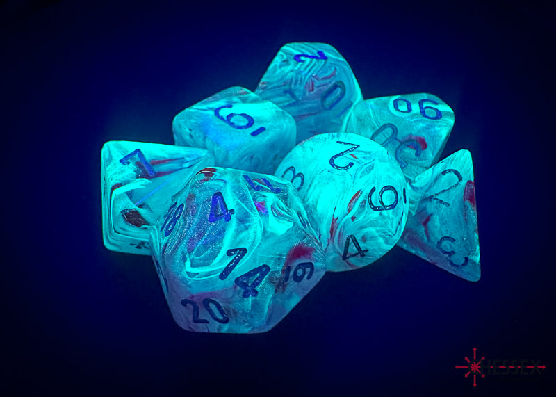 CHX27524 - Chessex: Ghostly Glow Pink/silver Polyhedral 7-Dice Set