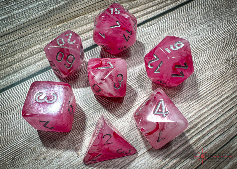 CHX27524 - Chessex: Ghostly Glow Pink/silver Polyhedral 7-Dice Set