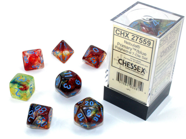 CHX27559 - Chessex: Nebula Primary/blue Luminary Polyhedral 7-Dice Set