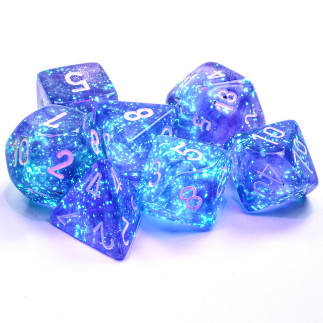 CHX27577 - Chessex: Borealis Purple/white Luminary Polyhedral 7-Dice Set