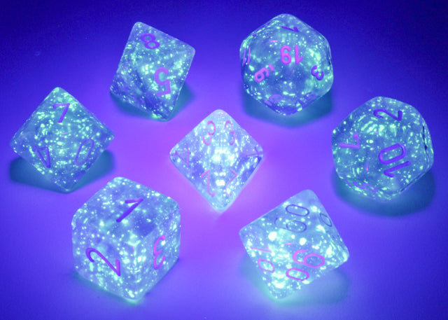 CHX27577 - Chessex: Borealis Purple/white Luminary Polyhedral 7-Dice Set