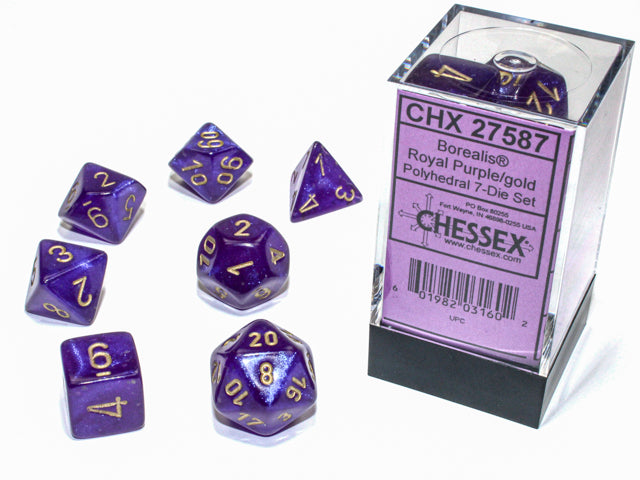 CHX27587 - Chessex: Borealis Royal Purple/gold Luminary Polyhedral 7-Dice Set