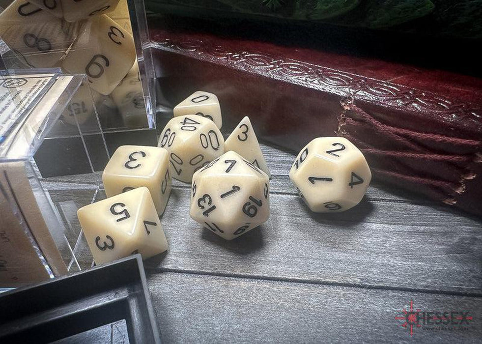 CHX25400 - Chessex: Opaque Ivory/black Polyhedral 7-Dice Set