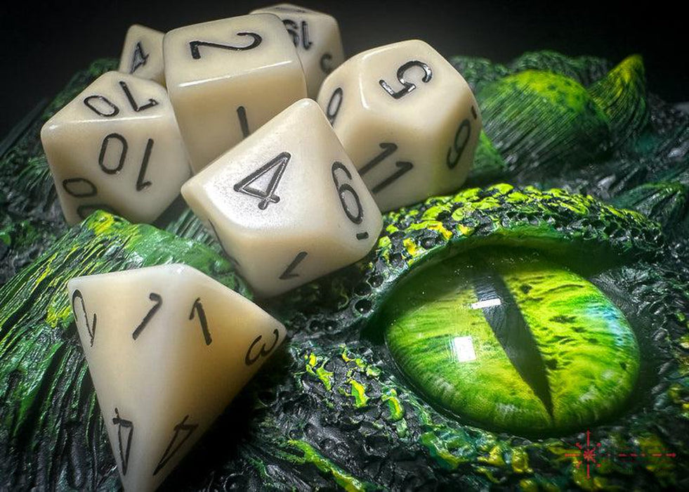 CHX25400 - Chessex: Opaque Ivory/black Polyhedral 7-Dice Set