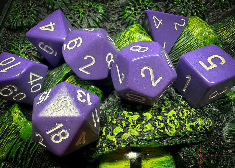CHX25407 - Chessex: Opaque Purple/white Polyhedral 7-Dice Set