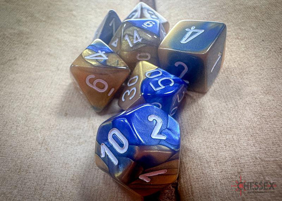 CHX26422 - Chessex: Gemini Blue-Gold/white Polyhedral 7-Dice Set