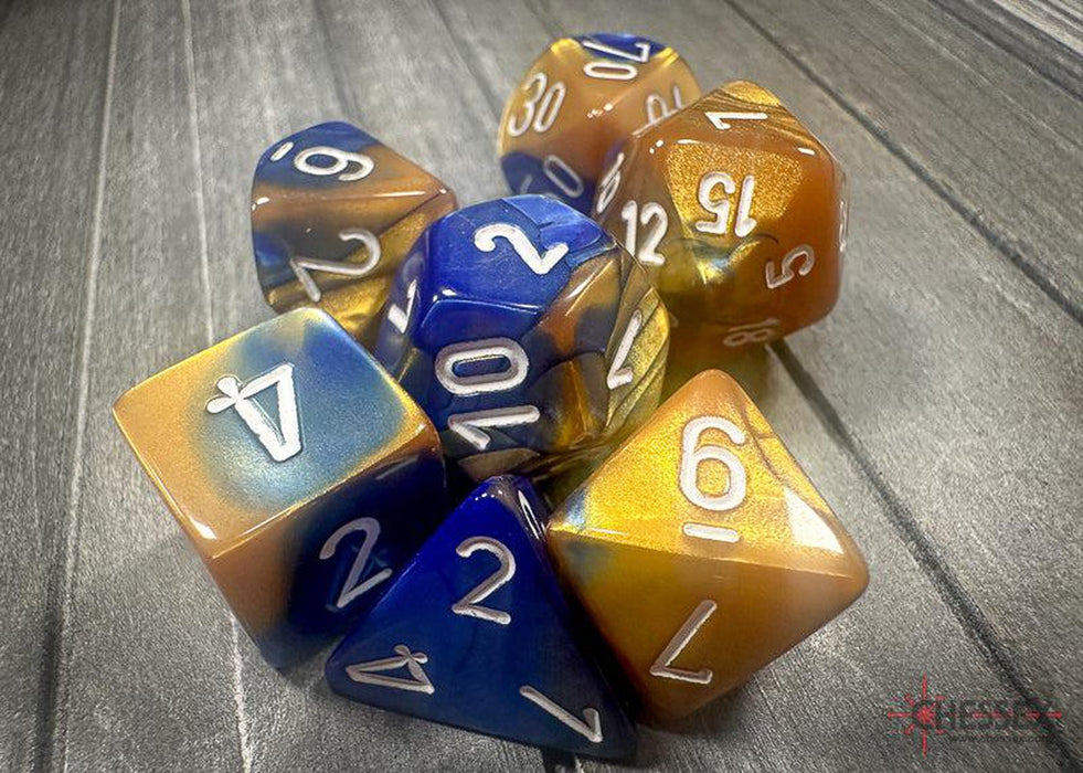 CHX26422 - Chessex: Gemini Blue-Gold/white Polyhedral 7-Dice Set