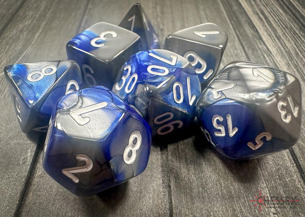 CHX26423 - Chessex: Gemini Blue-Steel/white Polyhedral 7-Dice Set
