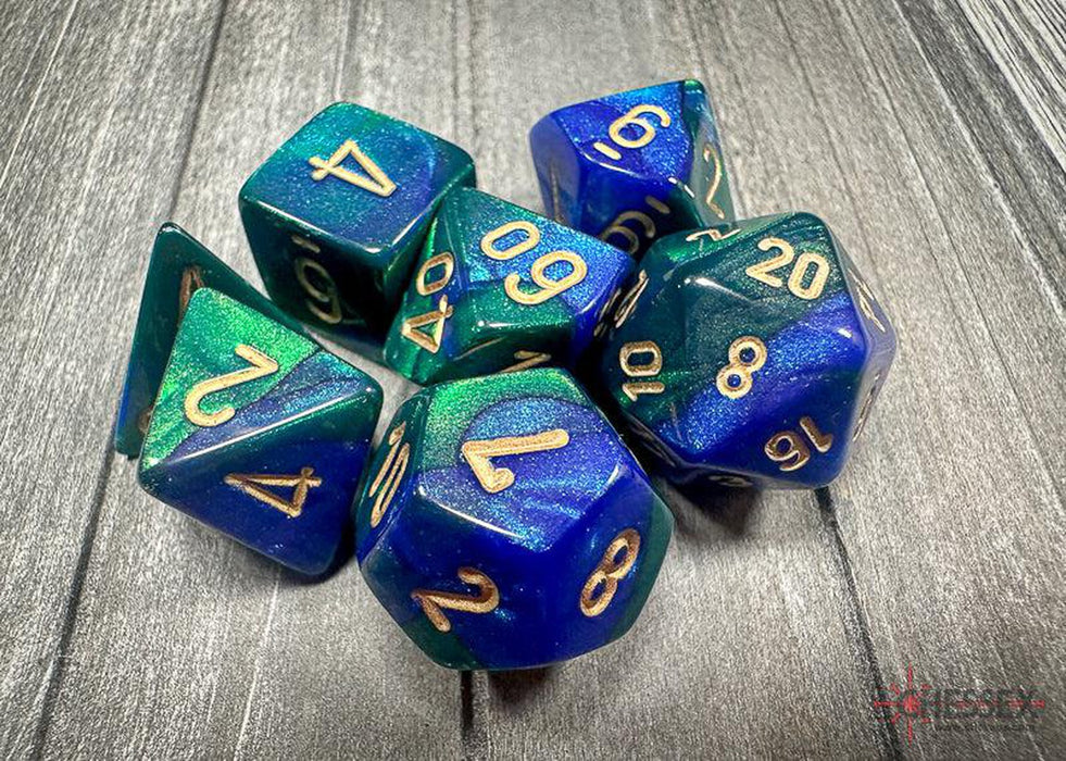 CHX26436 - Chessex: Gemini Blue-Green/gold Polyhedral 7-Dice Set