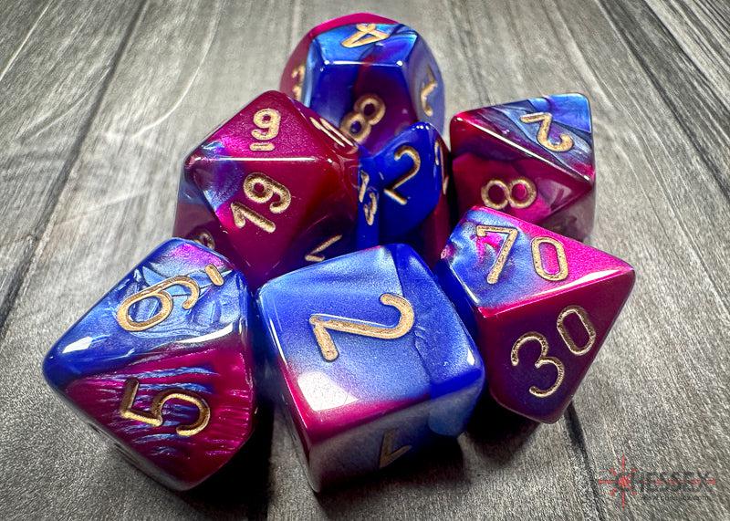 CHX26428 - Chessex: Gemini Blue-Purple/gold Polyhedral 7-Dice Set