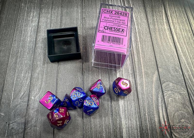 CHX26428 - Chessex: Gemini Blue-Purple/gold Polyhedral 7-Dice Set