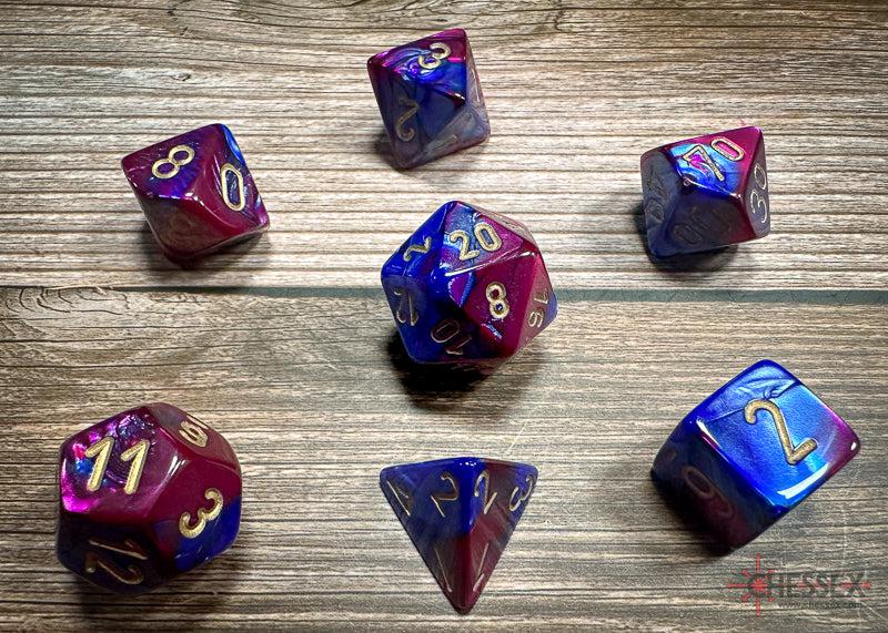 CHX26428 - Chessex: Gemini Blue-Purple/gold Polyhedral 7-Dice Set