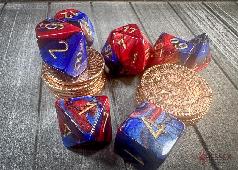 CHX26429 - Chessex: Gemini Blue-Red/gold Polyhedral 7-Dice Set