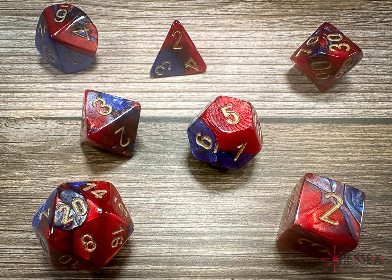 CHX26429 - Chessex: Gemini Blue-Red/gold Polyhedral 7-Dice Set