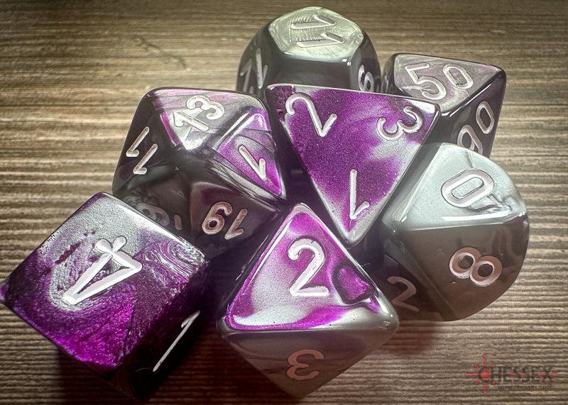 CHX26432 - Chessex: Gemini Purple-Steel/white Polyhedral 7-Dice Set