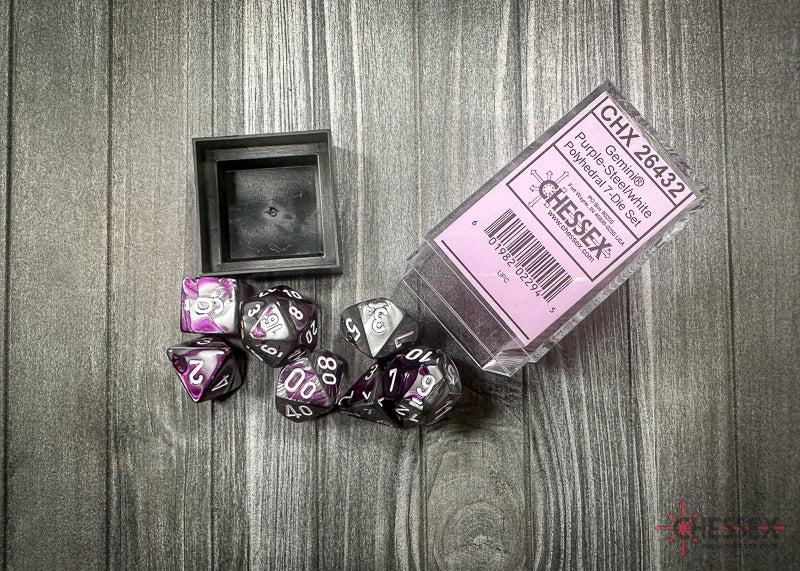 CHX26432 - Chessex: Gemini Purple-Steel/white Polyhedral 7-Dice Set