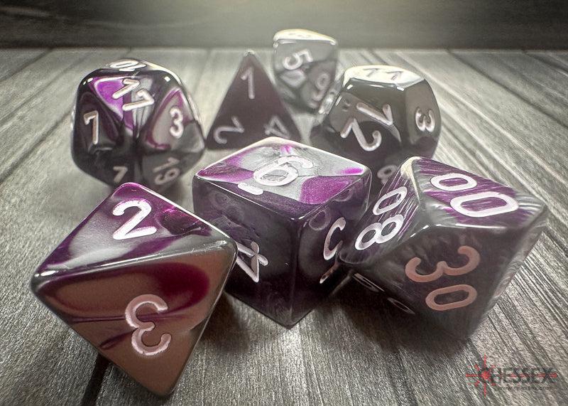 CHX26432 - Chessex: Gemini Purple-Steel/white Polyhedral 7-Dice Set