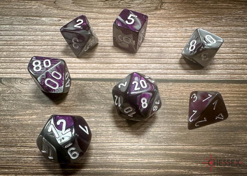 CHX26432 - Chessex: Gemini Purple-Steel/white Polyhedral 7-Dice Set