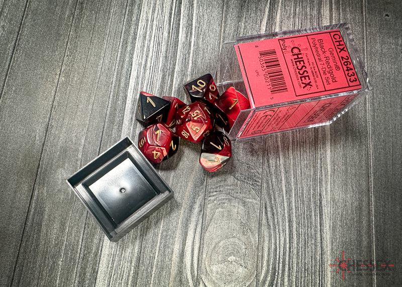 CHX26433 - Chessex: Gemini Black-Red/gold Polyhedral 7-Dice Set