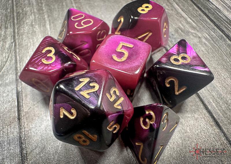 CHX26440 - Chessex: Gemini Black-Purple/gold Polyhedral 7-Dice Set