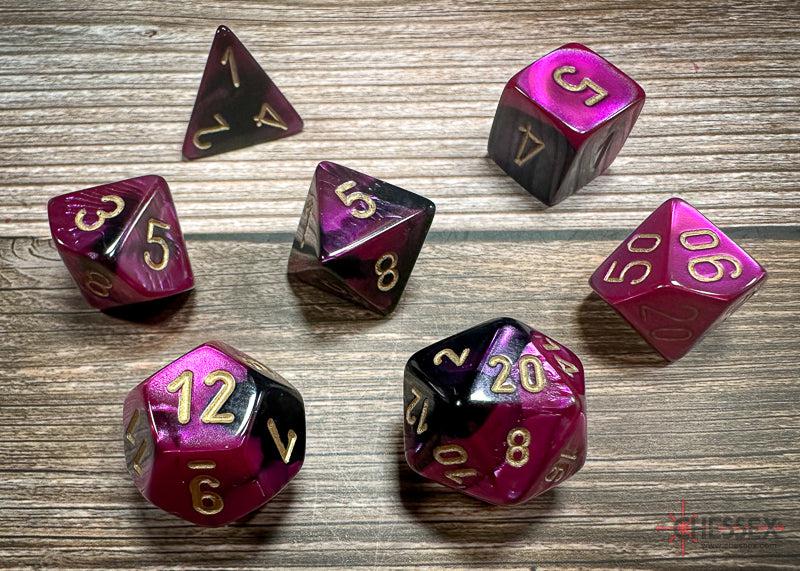 CHX26440 - Chessex: Gemini Black-Purple/gold Polyhedral 7-Dice Set