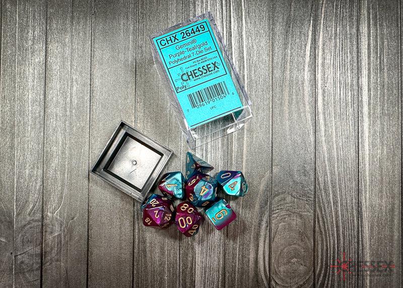 CHX26449 - Chessex: Gemini Purple-Teal/gold Polyhedral 7-Dice Set