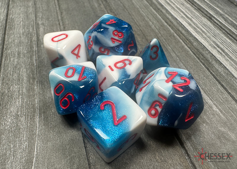 CHX26457 - Chessex: Gemini Astral Blue-White/red Polyhedral 7-Dice Set