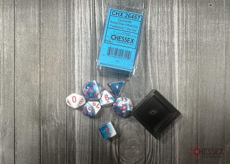 CHX26457 - Chessex: Gemini Astral Blue-White/red Polyhedral 7-Dice Set