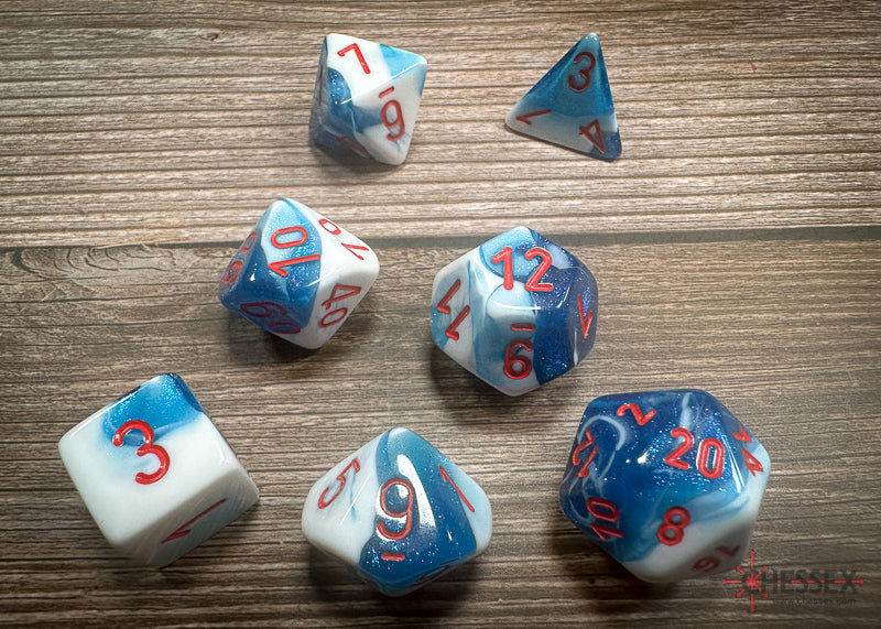 CHX26457 - Chessex: Gemini Astral Blue-White/red Polyhedral 7-Dice Set