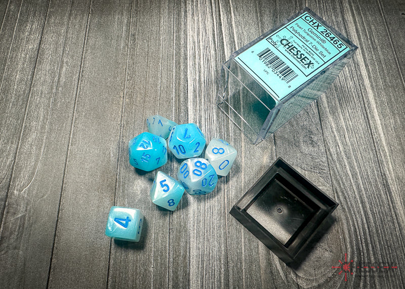 CHX26465 - Chessex: Gemini Pearl Turquoise-White/blue Luminary Polyhedral 7-Dice Set