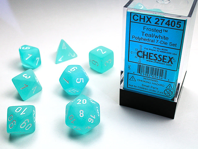 CHX27405 - Chessex: Frosted Teal/white Polyhedral 7-Dice Set