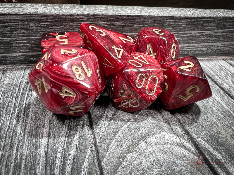 CHX27434 - Chessex: Vortex Burgundy/gold Polyhedral 7-Dice Set