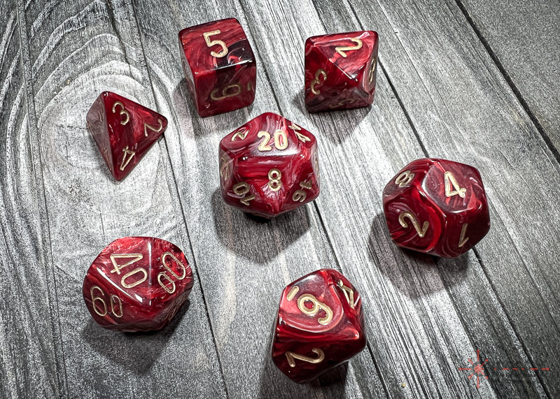 CHX27434 - Chessex: Vortex Burgundy/gold Polyhedral 7-Dice Set