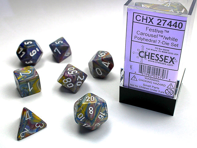 CHX27440 - Chessex: Festive Carousel/white Polyhedral 7-Dice Set