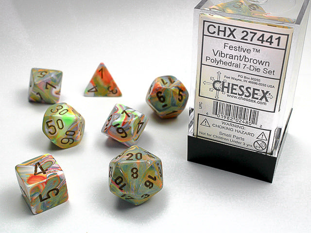 CHX27441 - Chessex: Festive Vibrant/brown Polyhedral 7-Dice Set