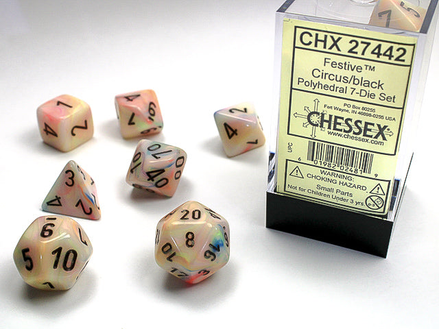 CHX27442 - Chessex: Festive Circus/black Polyhedral 7-Dice Set