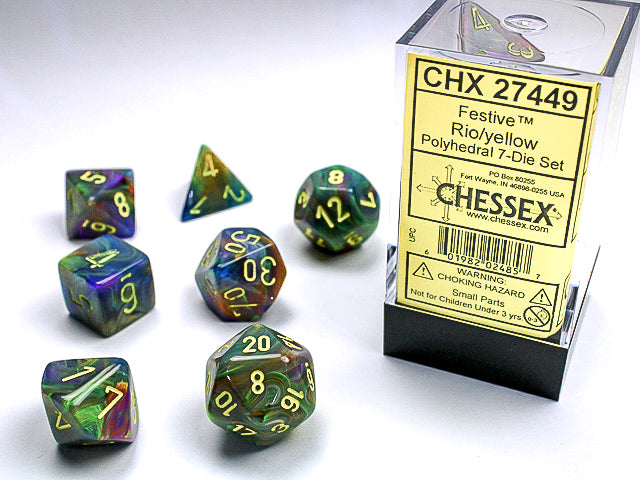 CHX27449 - Chessex: Festive Rio/yellow Polyhedral 7-Dice Set