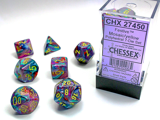 CHX27450 - Chessex: Festive Mosaic/yellow Polyhedral 7-Dice Set