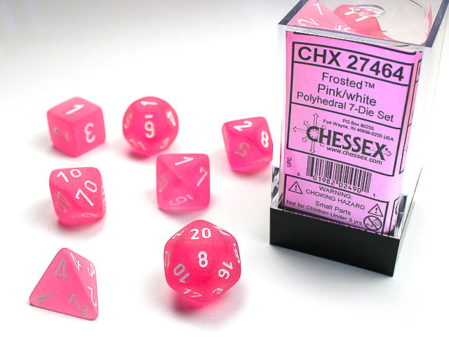 CHX27464 - Chessex: Frosted Pink/white Polyhedral 7-Dice Set