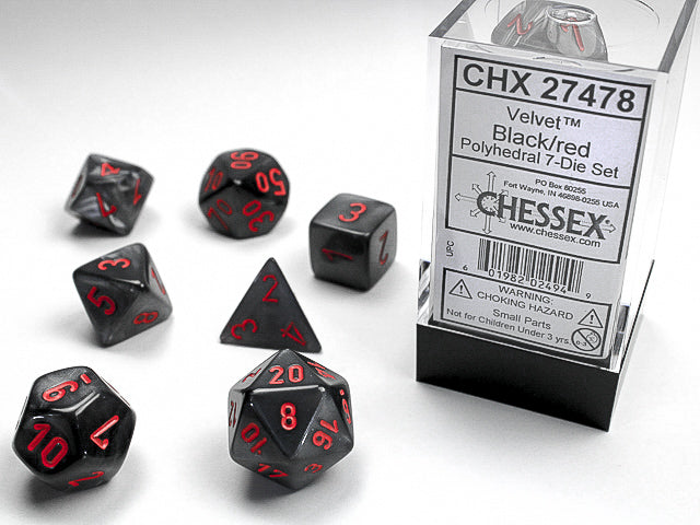 CHX27478 - Chessex: Velvet Black/red Polyhedral 7-Dice Set